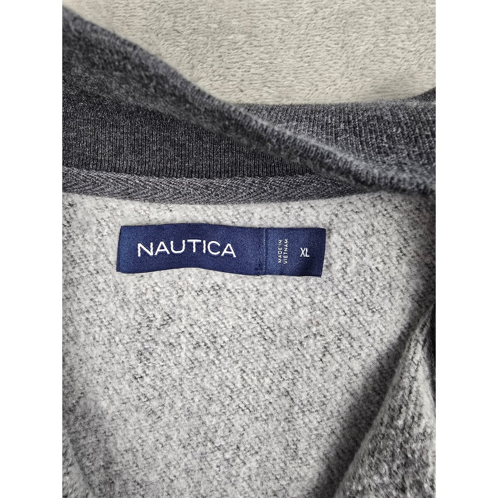 Nautica Quarter Zip Sweater Men XL Gray Plaid Long Sleeve Fleece Pullover - Picture 3 of 8